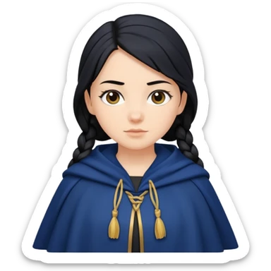 braid black hair, white girl, dark blue cloak sticker