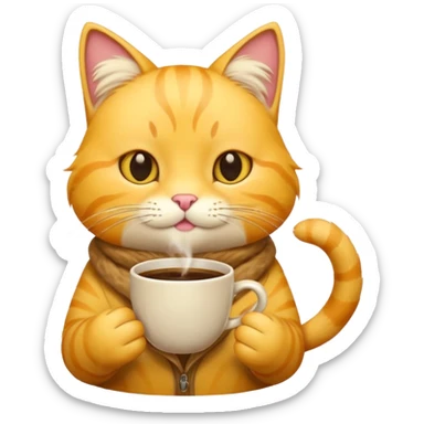 Yellow cat making coffee  sticker