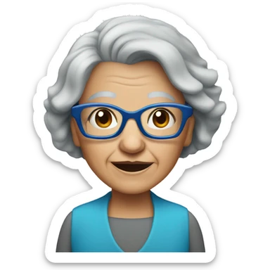 old lady with blue hexagon glasses and straight grey bob  sticker