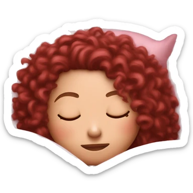 gorgeous white woman with long burgundy curly hair sleeping in fluffy pink bed sticker