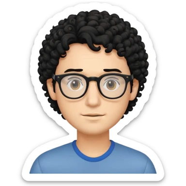 make a guy with curly hair and good glases with aesthetics make the hair black and the white skin sticker