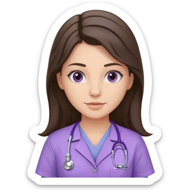 pretty brunette nurse with long hair in lilac scrubs sticker