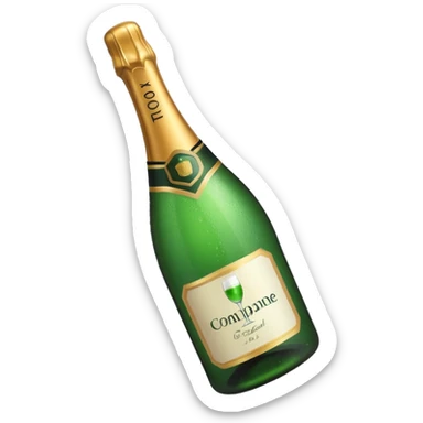 green champagne bottle with white paper sticker