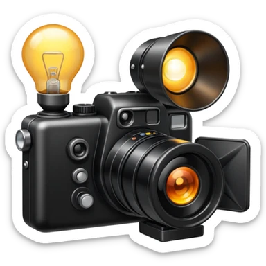 photo camera with a small lamp next to it sticker