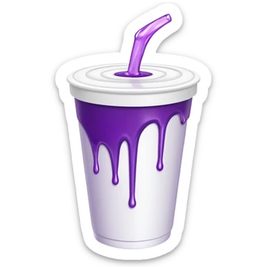 White Double Styrofoam cup with purple liquid on spilling out sticker