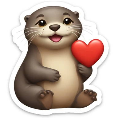 Loving otters with red heart sticker