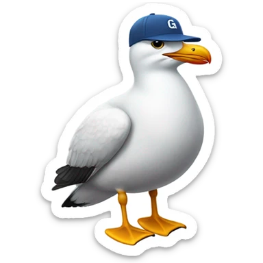 a seagull with a ball cap inscribed with the letter G sticker