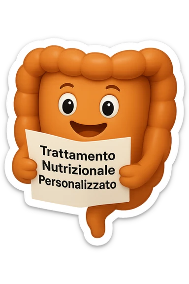 emoji stile iphone di un intestino realistico felice che legge un foglio con la scritta "trattamento nutrizionale personalizzato", non fargli il naso, iperrealistico 4k sticker
