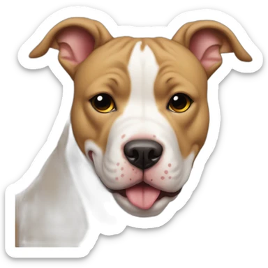 Perro pintbull blanco con pesa en la boca sticker