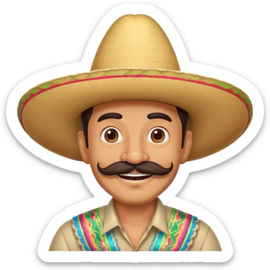 funny Mexican character with a big mustache and sombrero, smiling sticker