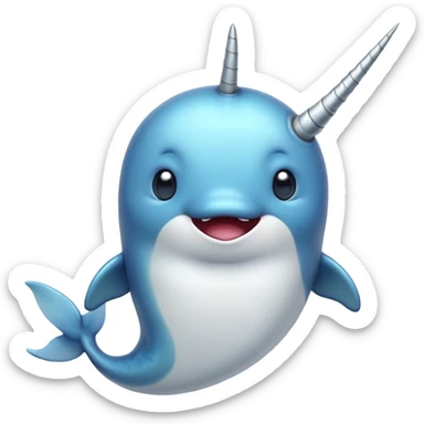 Cinematic Comical Narwhal Portrait Emoji, Head tilted dramatically with an exaggeratedly shocked expression, featuring a streamlined body with a prominently spiraled tusk and wide, comically expressive eyes brimming with disbelief, Simplified yet hilariously expressive features, highly detailed, glowing with a slightly sassy glow, high shine, dramatic yet playful, stylized with an air of quirky oceanic attitude, bright and endearing, soft glowing outline, capturing the essence of a meme-worthy narwhal that appears ready to side-eye its way into internet fame instantly! sticker