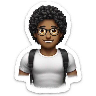chico con cabello rizado negro, piel morena y que use lentes sticker