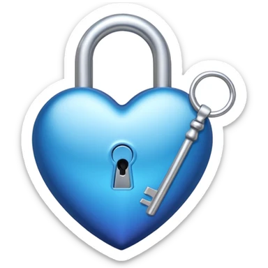 A blue gradient heart-shaped lock with a silver key sticker