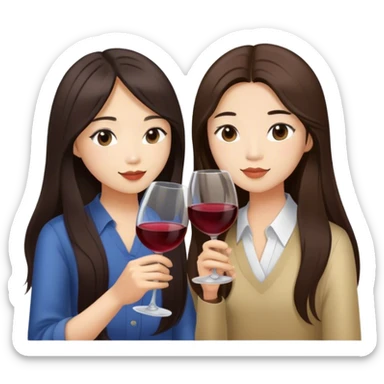 Long hair brunette asian girl and brunette Asian male couple drinking wine. Only 2 people. sticker