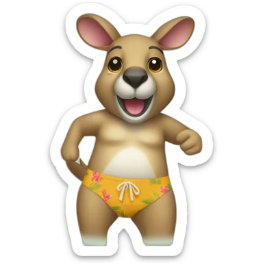 a kangaroo wearing an hawaii bath trunk sticker