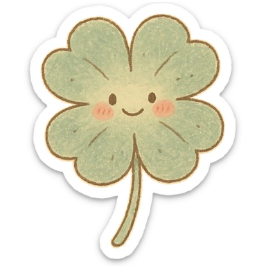 four-leaf clover, pastel Japanese hand-drawn sticker style, full object, transparent background, with blushing cheeks sticker