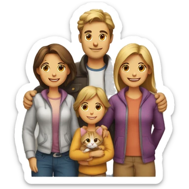 Famila de 6 con 4 ninos y una pareja y dos gatos sticker