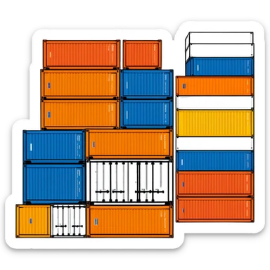 Stack of shipping containers at a port, multicolored cargo boxes sticker