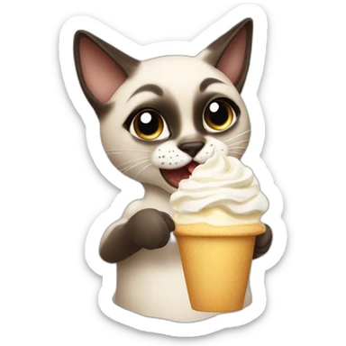 A Siamese cat eating whipped cream sticker