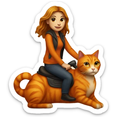 Kaitlyn riding an orange cat sticker