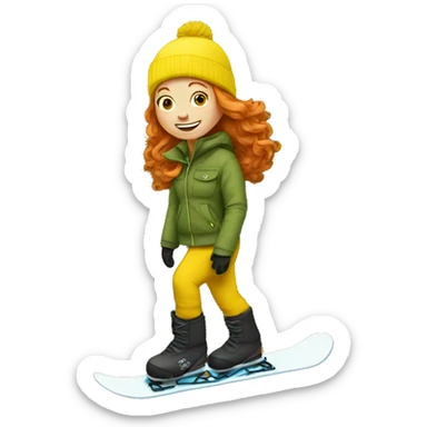 Ginger Girl yellow pants riding on snowboard  sticker