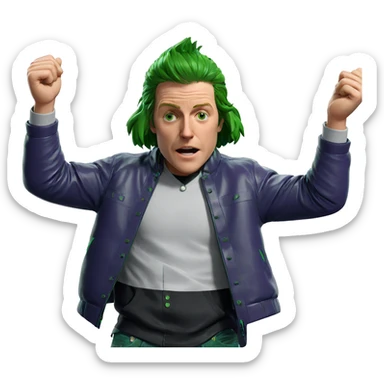 green haired boy in jacket sticker