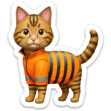 tabby cat standing in orange hi-vis clothing sticker