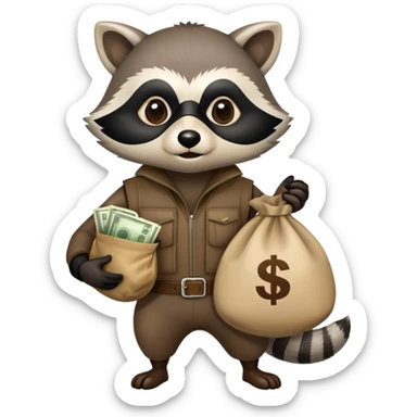raccoon thief with mask and money bag sticker