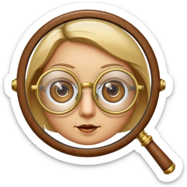 magnifying glass with eyes and glasses, librarian look, library details, apple emoji style sticker