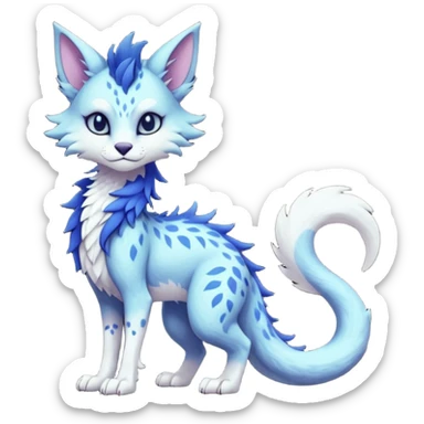 Kawaii dark edgy fantasy ethereal feline-vernid-sergal-fursona animal creature with a tufted tail full body with intricate markings  sticker