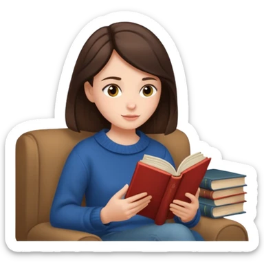 brunette reading a book cozy aesthetic sticker