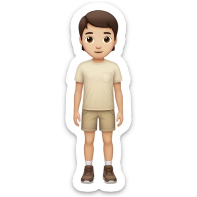 Pajamas color with dark brown shorts and a light cream T-shirt sticker