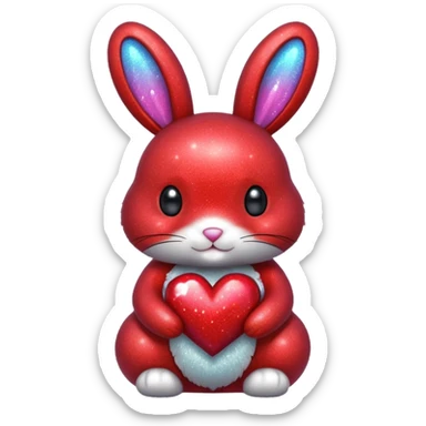 red glitter bunny with heart sticker