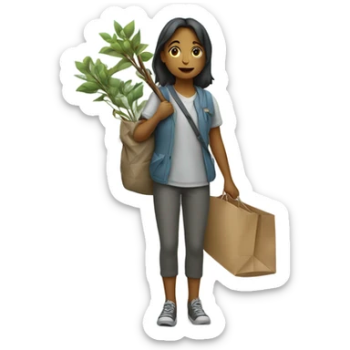 A girl hitchhiking with her stuff on a stick sticker