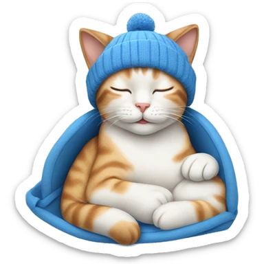 cat sleeping peacefully wearing a blue baby hat sticker