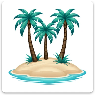 very dark green palm trees on light beige sand, surrounded by azure water, simple shapes, no text sticker