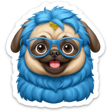 long blue haired baby pug wearing glassess very happy sticker