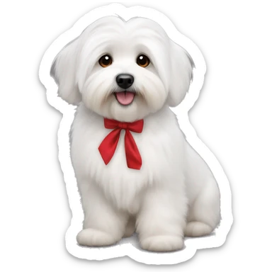 Coton de tulear with a red bow collar sticker