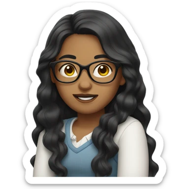 Girl with long wavy black hair and glasses sticker