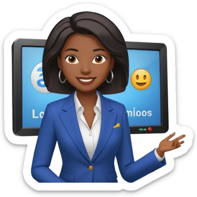 news anchor black skin woman, with a screen with a prompter in front of her sticker