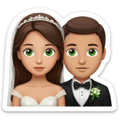 bride and groom, brunette bride with brown eyes, groom has green eyes sticker