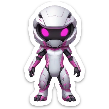 White, Chibi, White body, Anthro-Sona-Lizard-Alien-Salazzle-Mew-Fakémon, with pink eyes, with a futuristic visor-helmet, techwear-cyberpunk suit, Full Body sticker