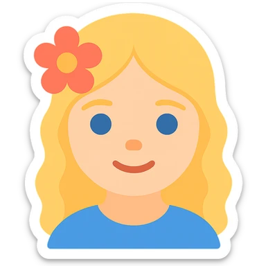 Add a flower in her hair, keep the modern color icon style, no background. sticker