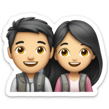 Cute Asian couple (girl with long hair) excitedly traveling  sticker
