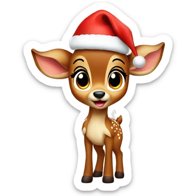 cute bambi with a santa hat sticker