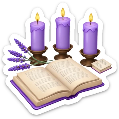 Gorgeous beautiful aesthetic decorative Lavender flowers and candles and book  sticker