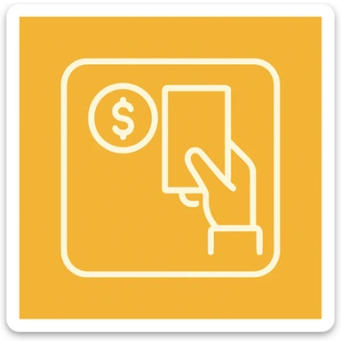 An icon with yellow background, white inner lines, meaning Finance, request to pay sticker