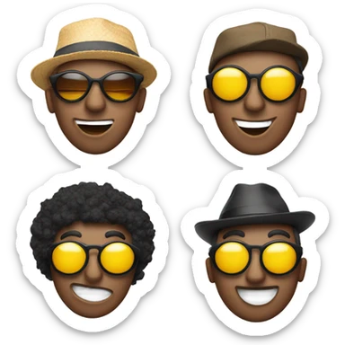 “Emoji-style photo strip from a photo booth, with four distinct sections, each featuring unique elements like expressions or props.” sticker