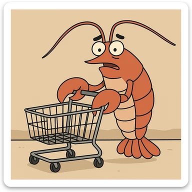 lobster pushing a shopping cart sticker