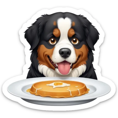 Bernese mountain dog sobbing over a dih sticker